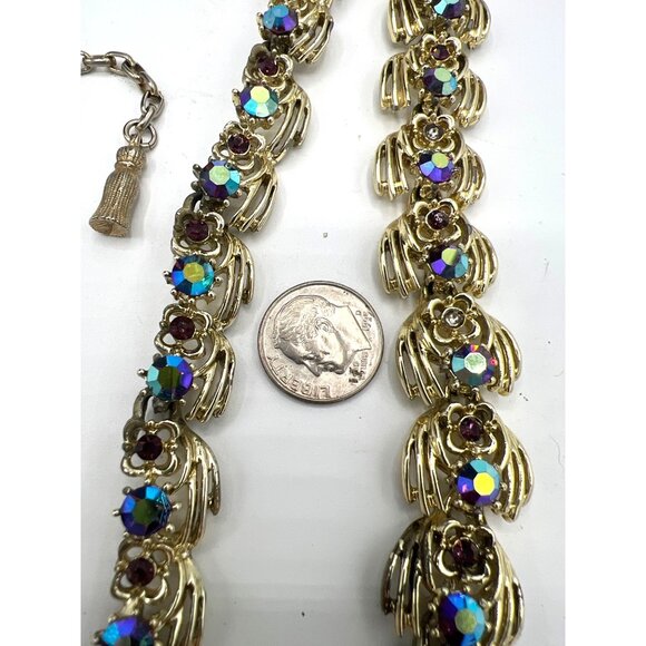 Coro Red Aurora Borealis Rhinestone Necklace 14-18" Bracelet 7.25" Vtg Set READ - Picture 7 of 10